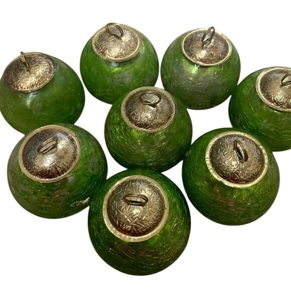 Green Mini‎ Kugel Glass Christmas Ornament 9 lot 1.25-2" - Picture 2 of 10